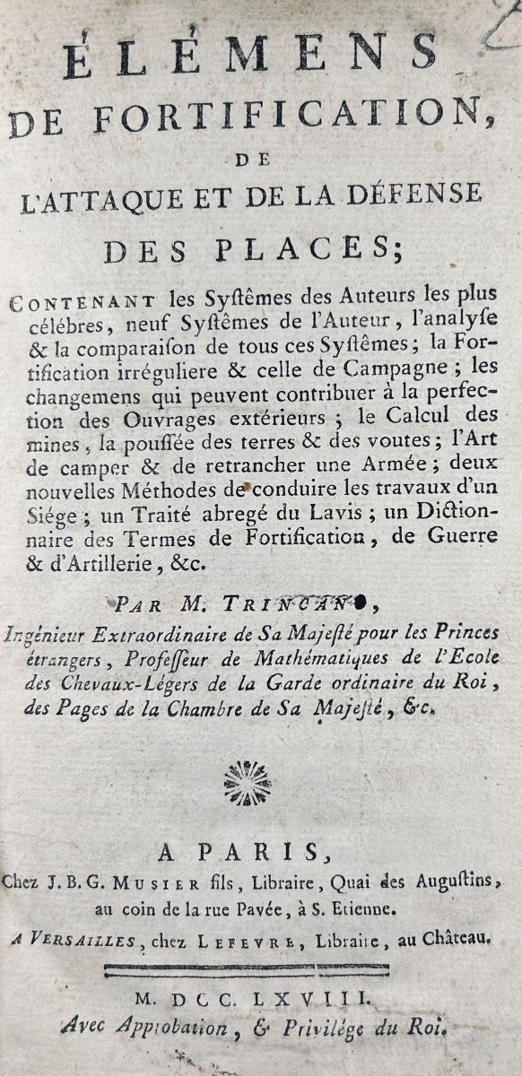 TRINCANO - Élémens de fortification, de l'attaque et de la défense des places. Musier, 1768.-photo-6