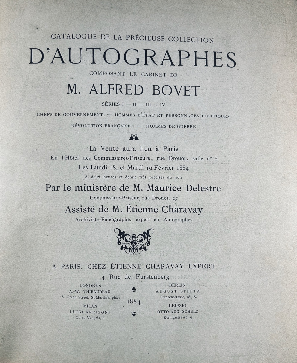 [bibliography] - Charavay - Autograph Letters Comprising The Collection Of Alfred Bovet. 1885