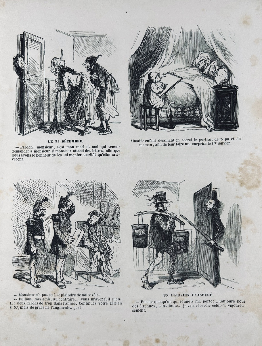CHAM - Croquis parisiens. Au bureau du Charivari, vers 1850, broché d'époque.-photo-4
