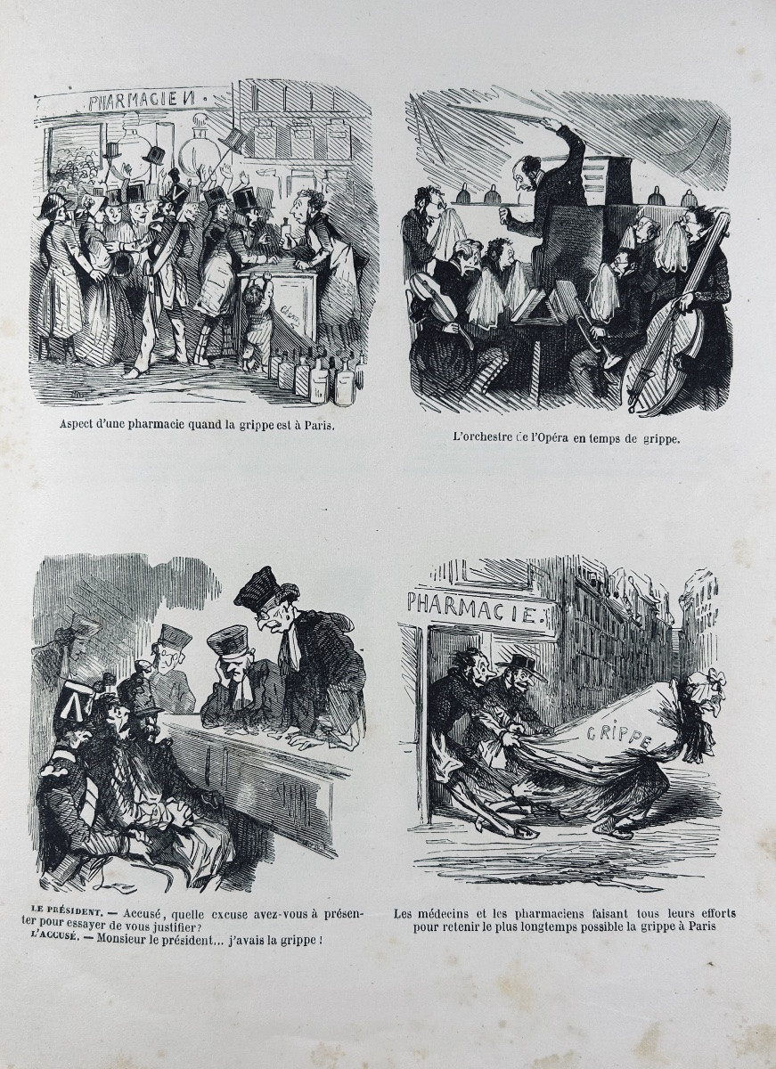 CHAM - Croquis parisiens. Au bureau du Charivari, vers 1850, broché d'époque.-photo-6