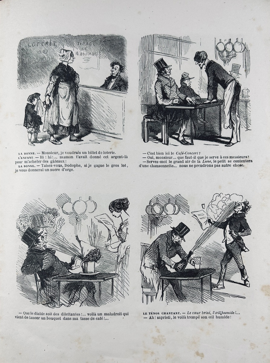 CHAM - Croquis parisiens. Au bureau du Charivari, vers 1850, broché d'époque.-photo-7