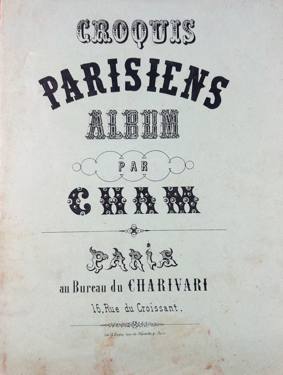 CHAM - Croquis parisiens. Au bureau du Charivari, vers 1850, broché d'époque.