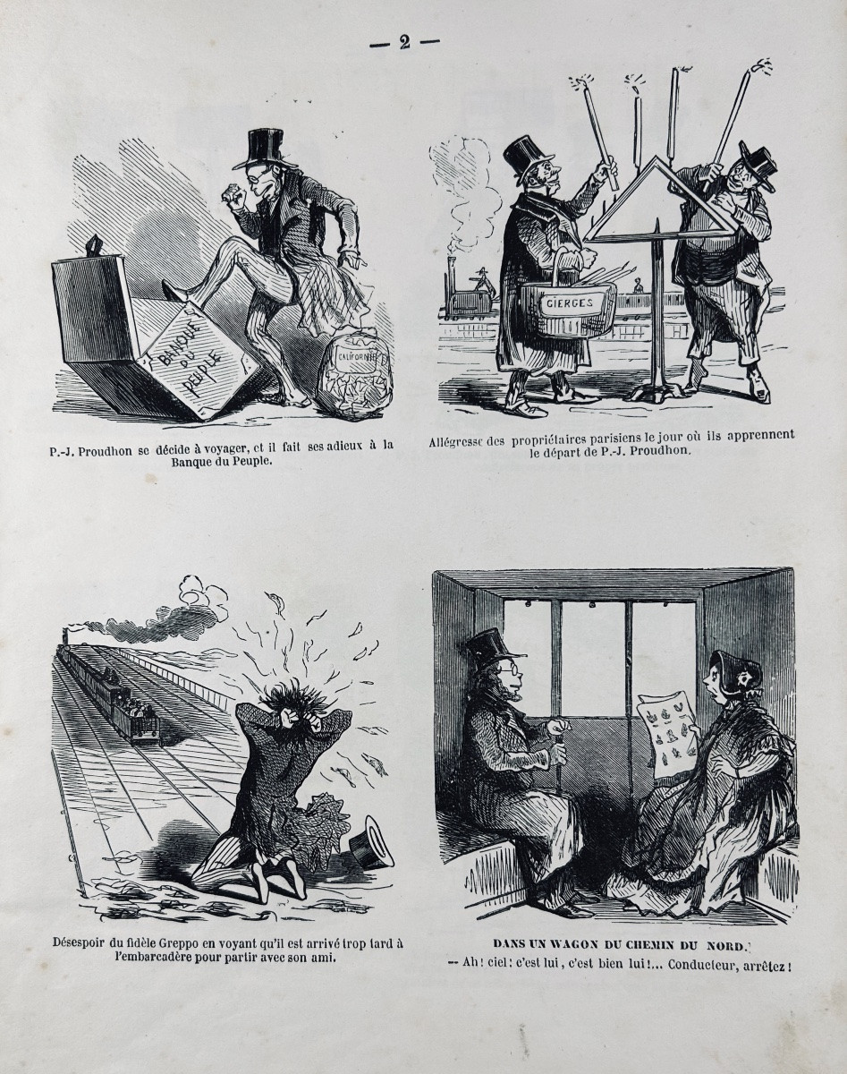CHAM - Proudhon en voyage. Au bureau du Charivari, vers 1850, broché d'époque.-photo-4