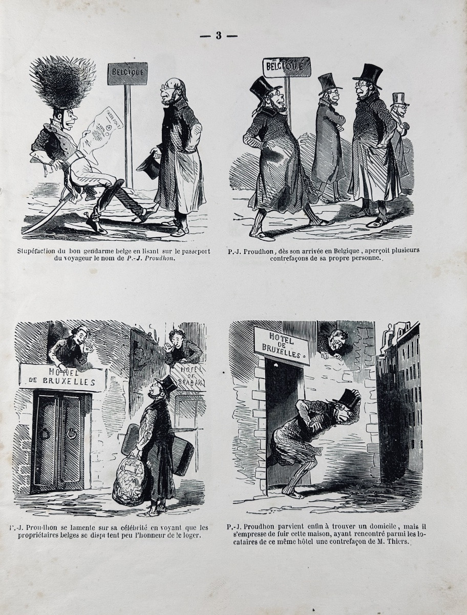 CHAM - Proudhon en voyage. Au bureau du Charivari, vers 1850, broché d'époque.-photo-1