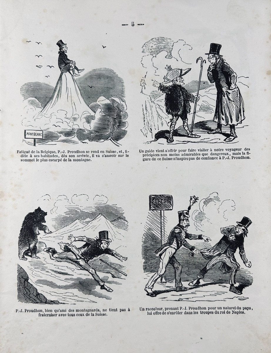 CHAM - Proudhon en voyage. Au bureau du Charivari, vers 1850, broché d'époque.-photo-3