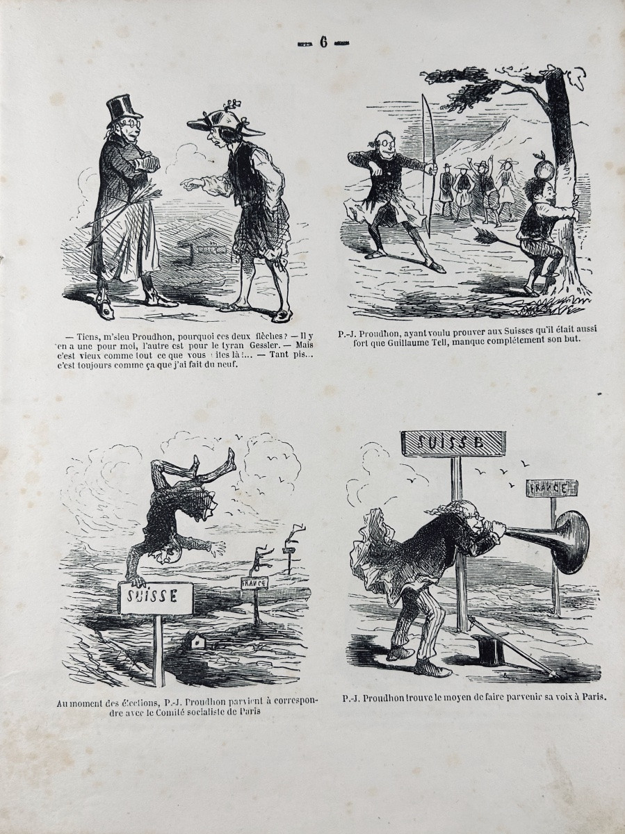 CHAM - Proudhon en voyage. Au bureau du Charivari, vers 1850, broché d'époque.-photo-4