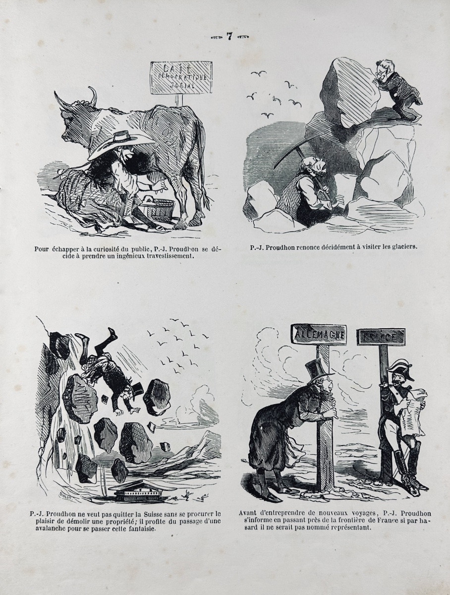CHAM - Proudhon en voyage. Au bureau du Charivari, vers 1850, broché d'époque.-photo-5