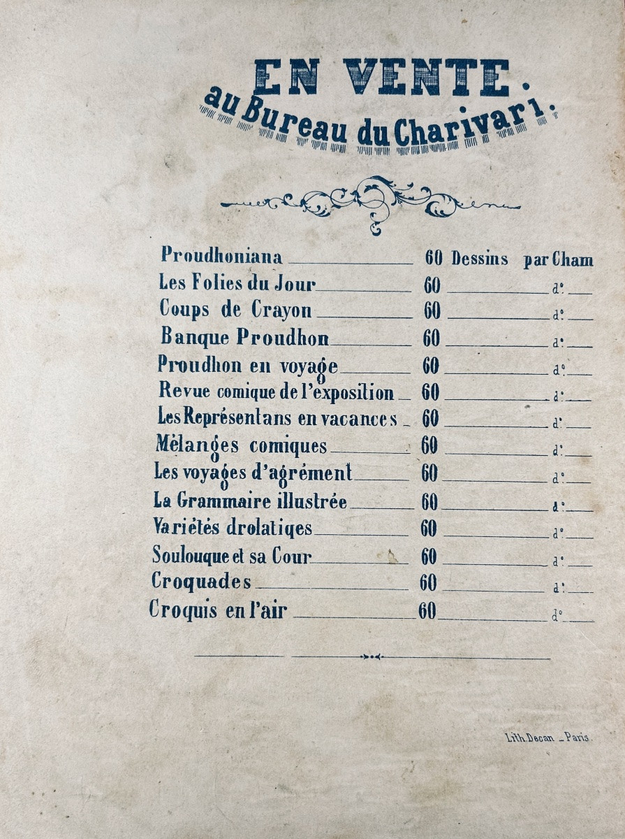 CHAM - Proudhon en voyage. Au bureau du Charivari, vers 1850, broché d'époque.-photo-8