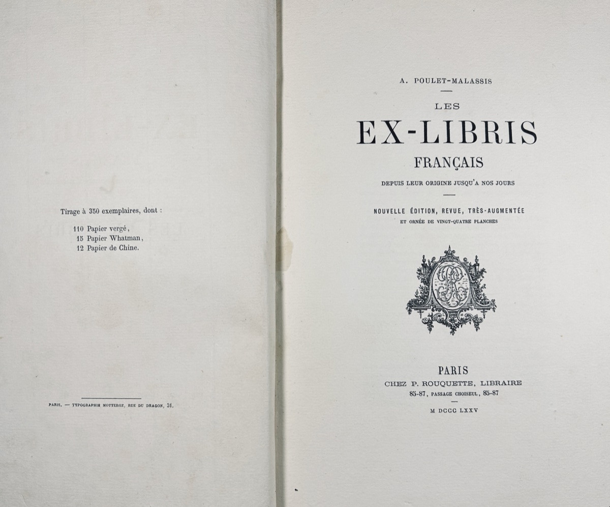 POULT-MALASSIS - Les ex-libris français depuis leur origine jusqu'à nos jours. 1875, relié.-photo-2