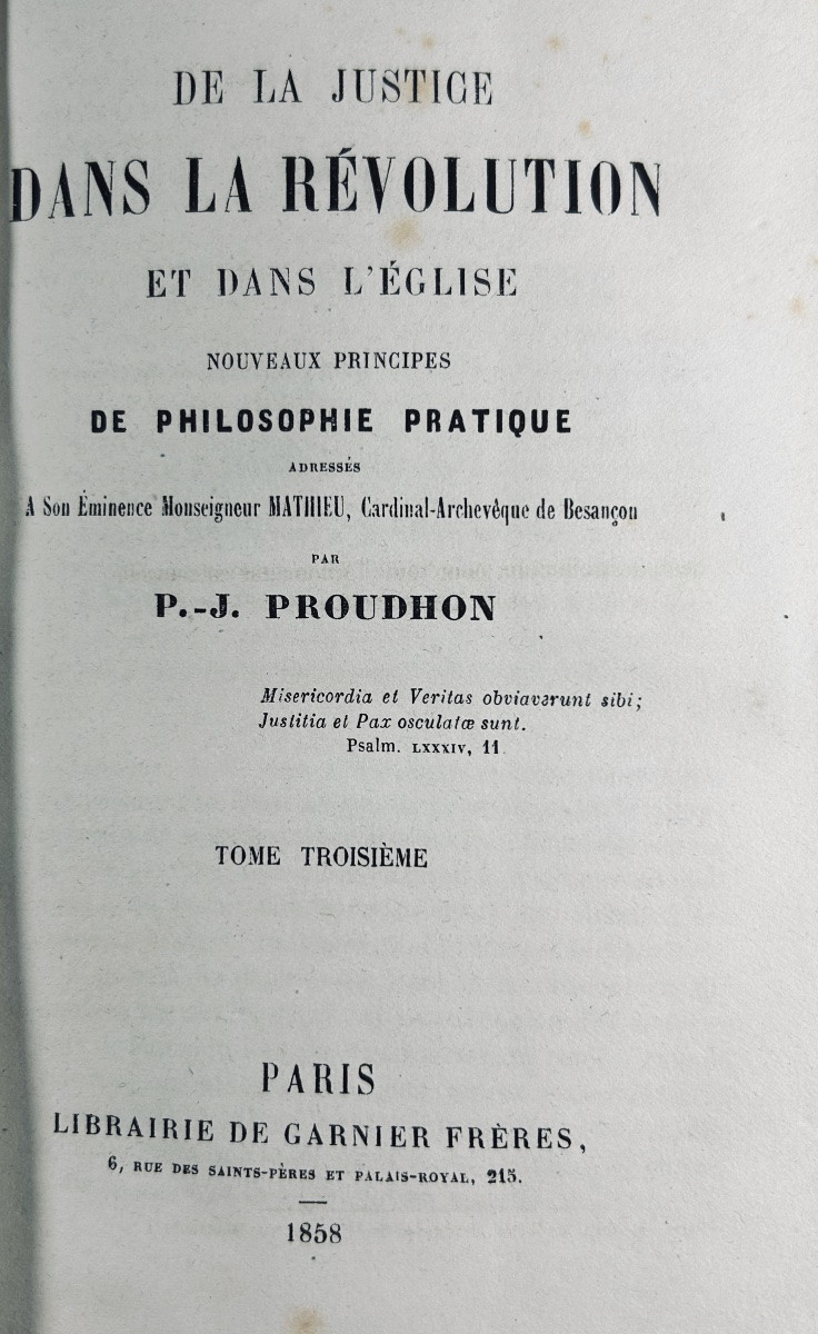 Proudhon (p.-j.) - On Justice In The Revolution And In The Church. Garnier, 1858, Bound.-photo-6