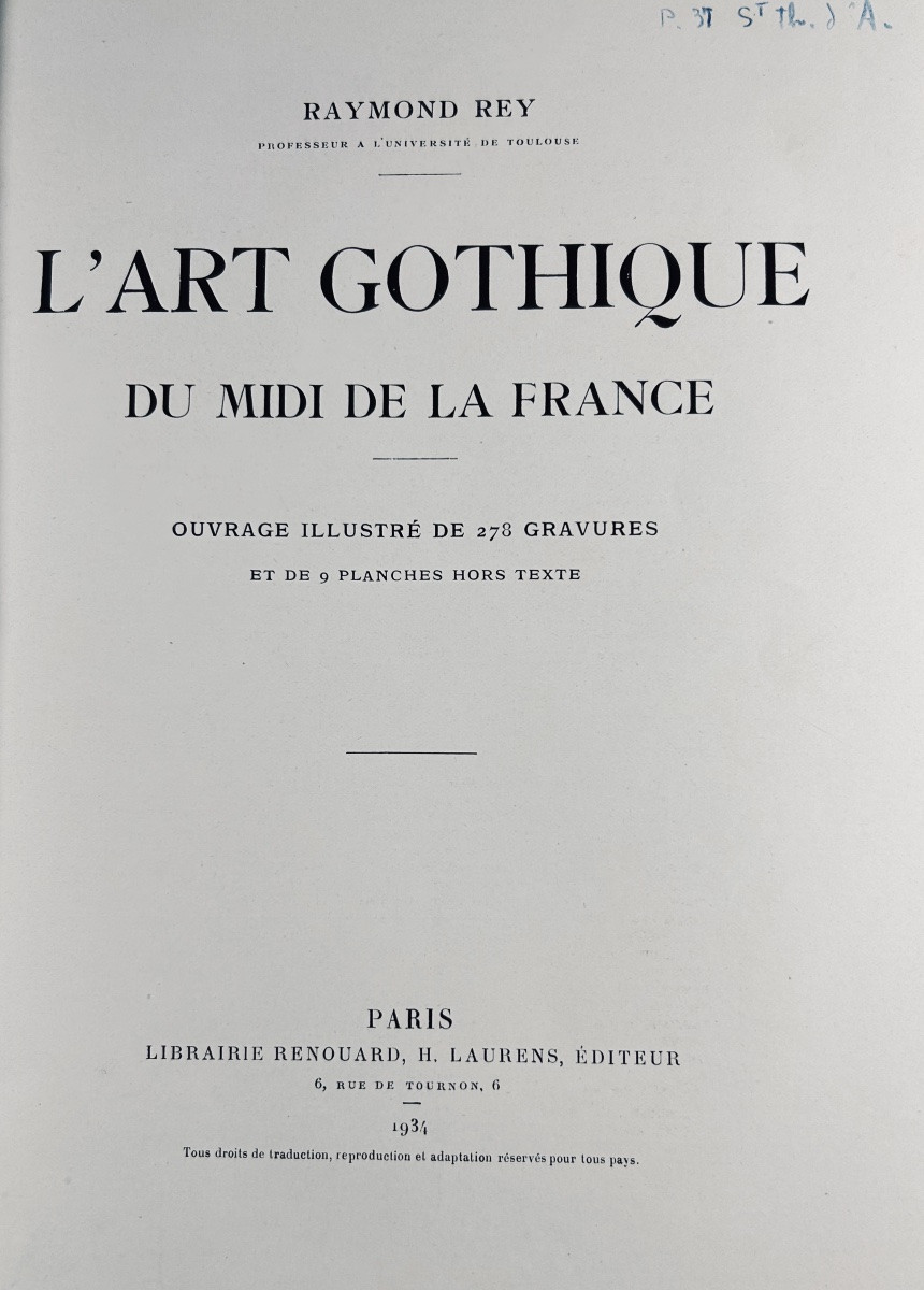 REY (Raymond) - L'art gothique du Midi de la France. Laurens, 1934, reliure demi-veau beige.-photo-2