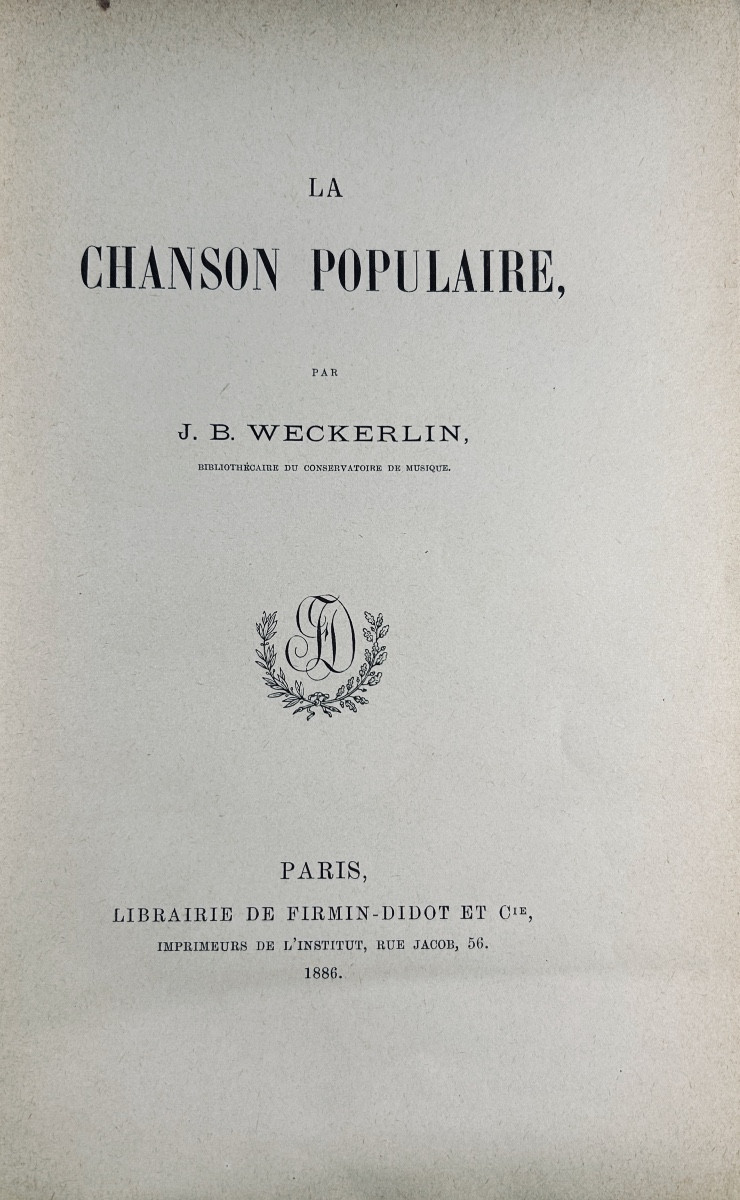 Weckerlin (jb) - Popular Song. Firmint Didot Et Cie, 1886, Half-cloth Binding In Havana Brown