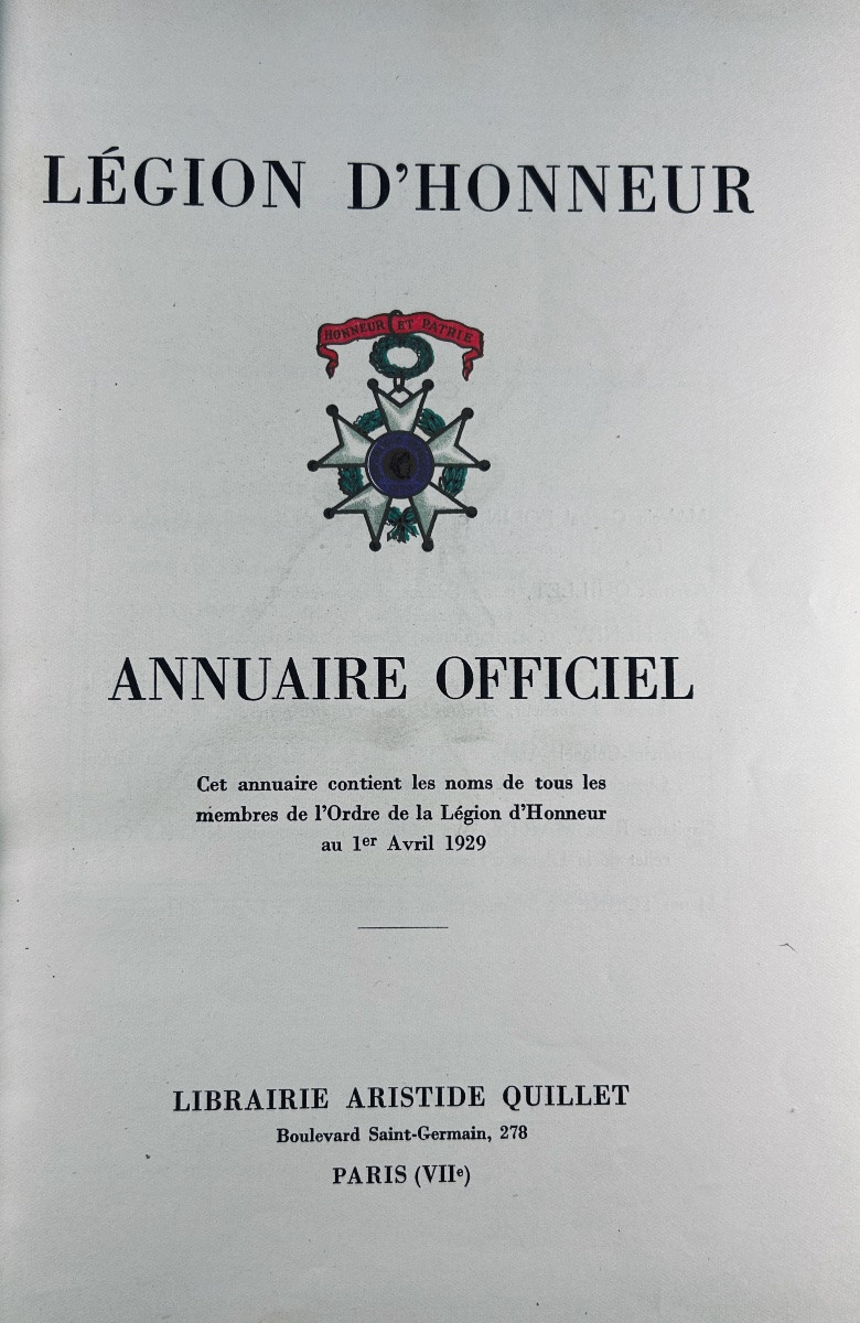 Legion Of Honor Committee - Legion Of Honour. Official Directory. Aristide Quillet, 1929.-photo-1