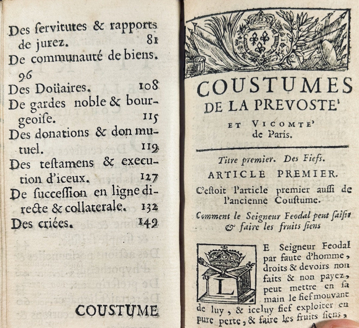 [DROIT] - Texte des coustumes de la prévosté de Paris. Chez Thierry, 1668, reliure maroquin.-photo-3