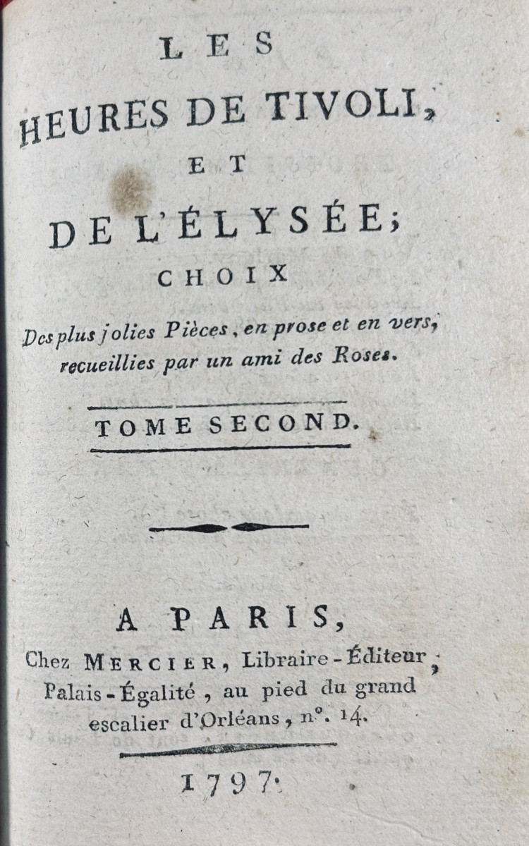 [anthology] The Hours Of Tivoli And The Elysium; Selection. At Mercier, 1795, Rooted Binding.-photo-4