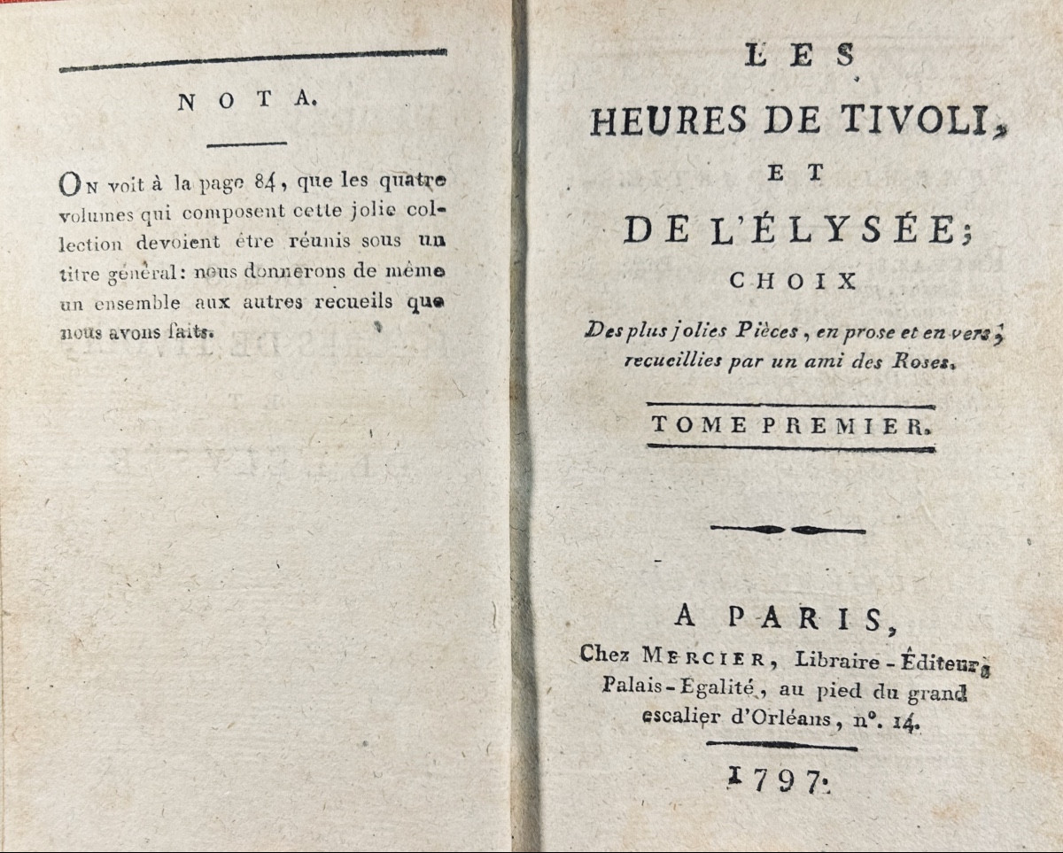 [anthology] The Hours Of Tivoli And The Elysium; Selection. At Mercier, 1795, Rooted Binding.