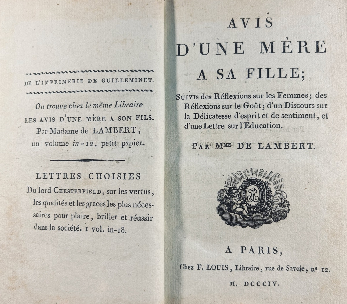 Lambert (marquise De) - Advice From A Mother To Her Son And Daughter. At Louis's, 1804. Bound.
