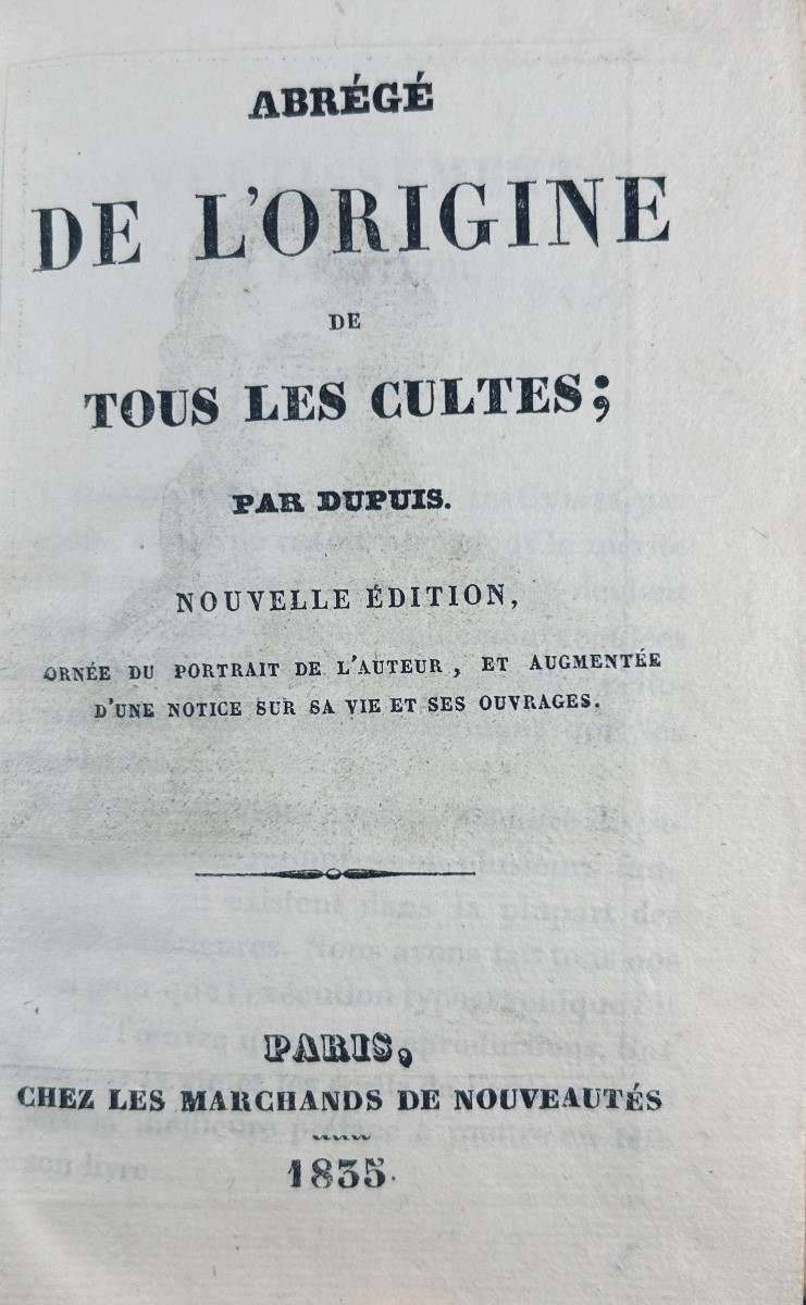 DUPUIS (Charles-François) - Abrégé de l'origine de tous les cultes. 1835, reliure d'époque.-photo-2