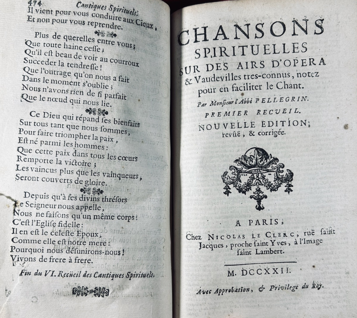 Pellegrin (abbot Simon-joseph) - Spiritual Canticles. Le Clerc, 1728, Contemporary Binding.-photo-5
