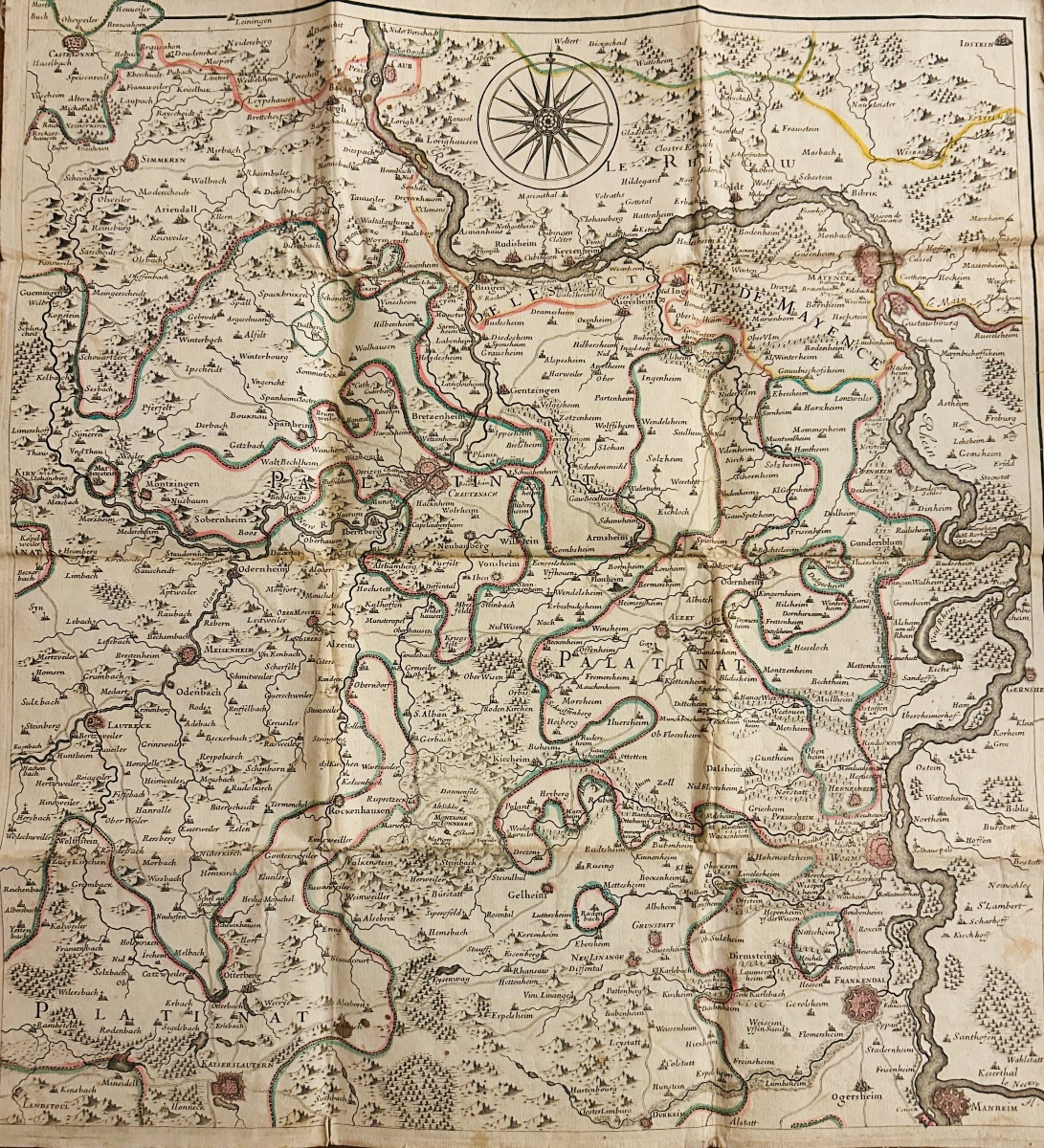 Map Of The Electorate Of Mainz Including The Palatinate. Circa 1780, Coloured Outlines.