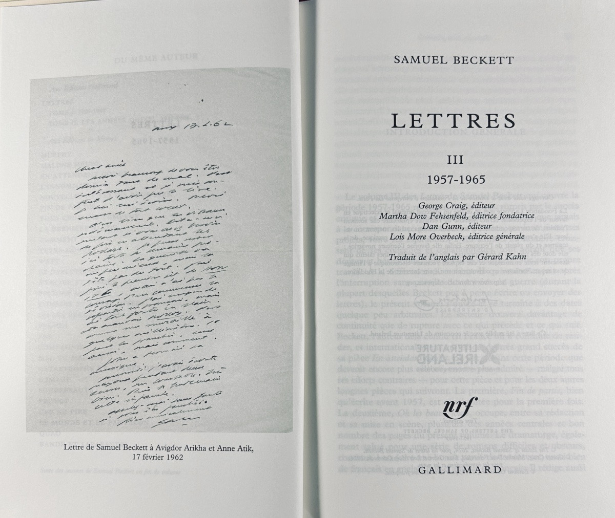 Beckett (samuel) - Letters 1, 2 And 3. Gallimard, 2014-2018. Publisher's Bindings With Dust Jackets.-photo-2
