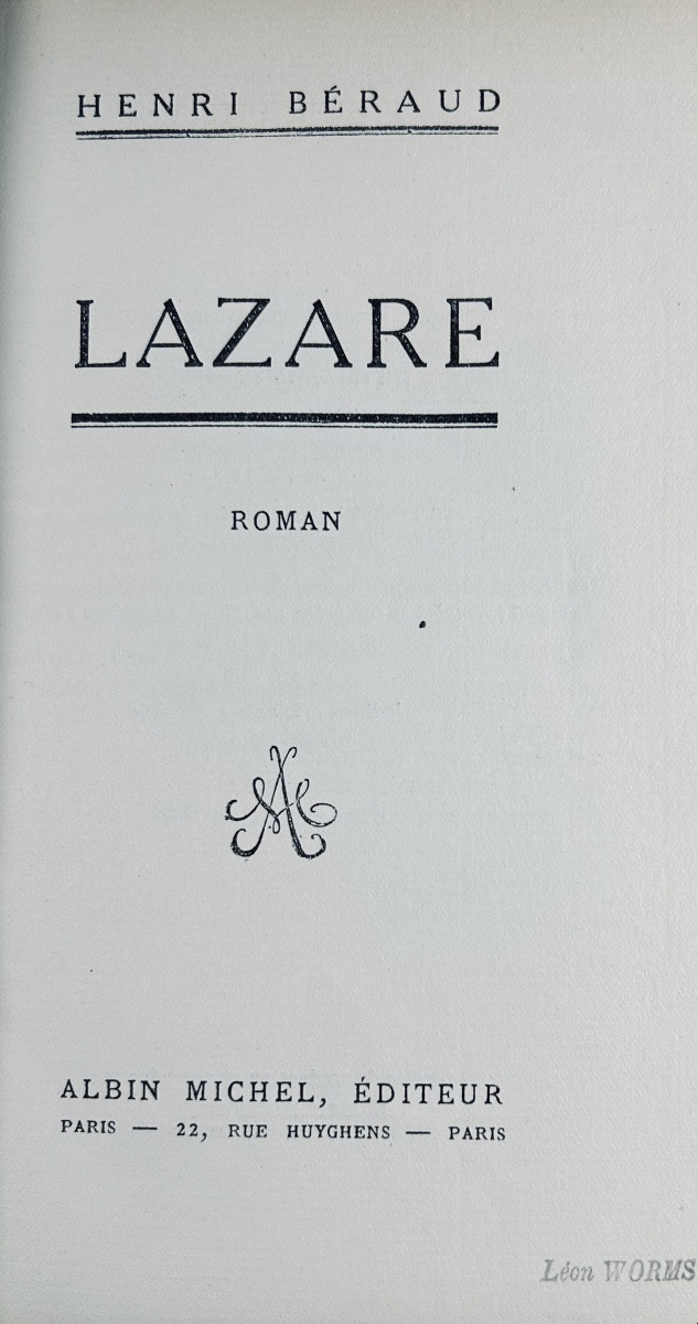 Béraud (henri) - Lazare. Albin Michel, 1924, Bound In Half Brown Basane, Numbered Copy.-photo-3