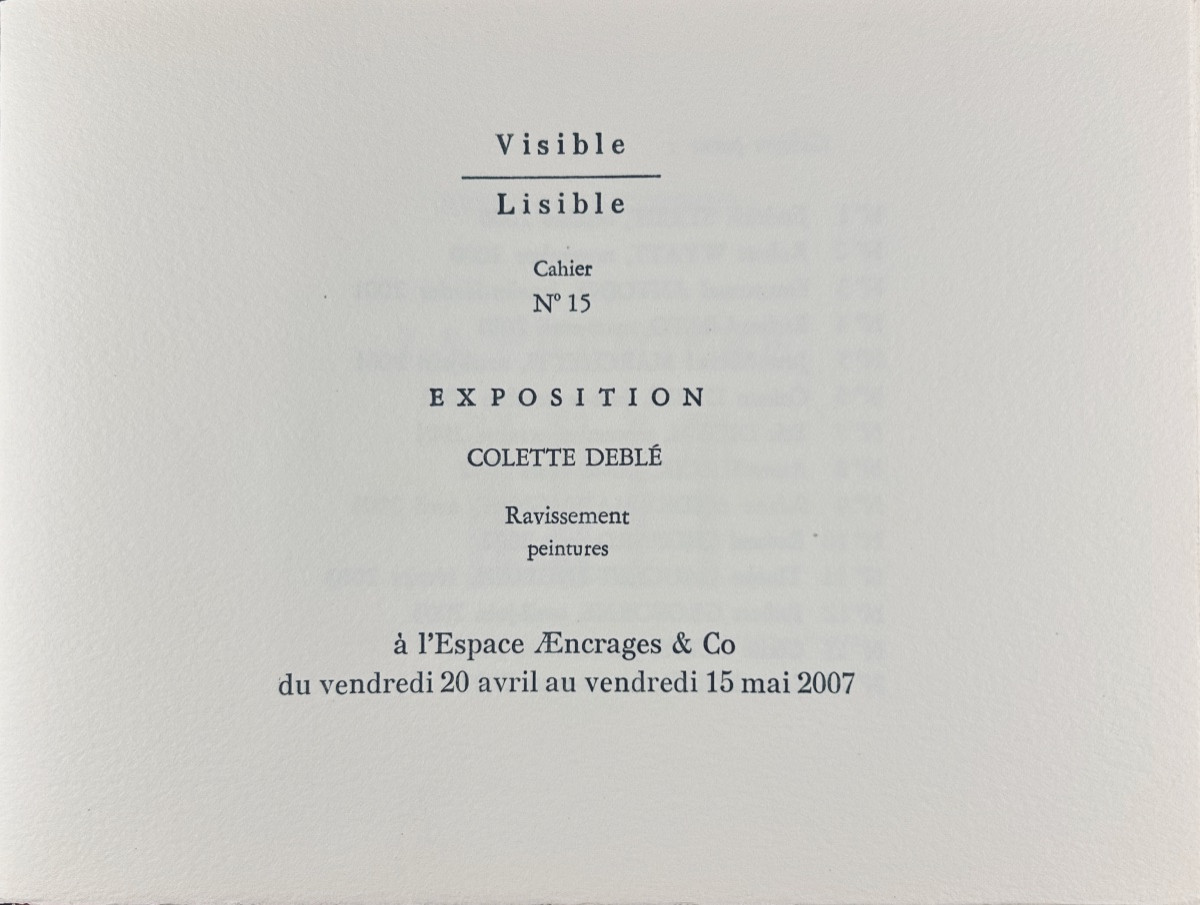 DEBLÉ & SARTORIUS - Visible lisible. Ravissement. La première nuit. D'encrages & Co, 2007.-photo-4