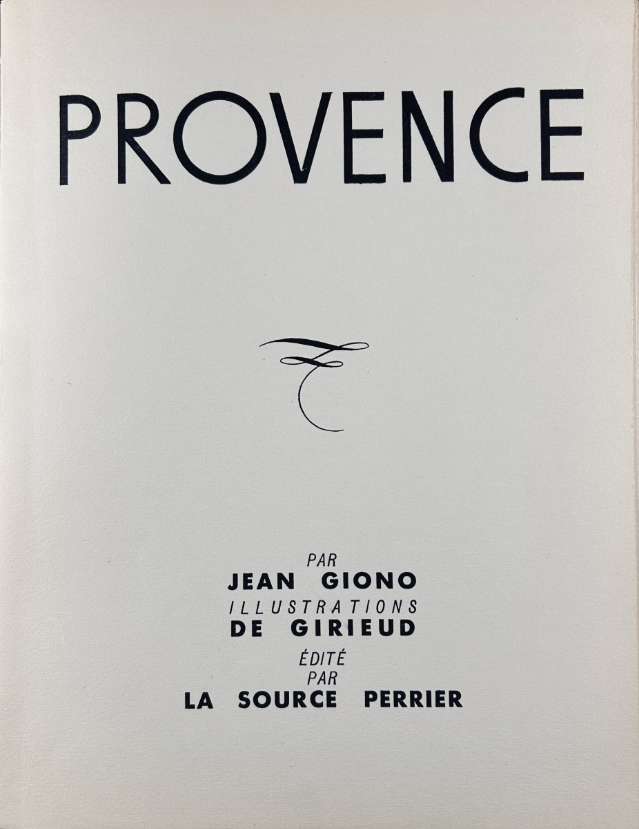[GIRIEUD] - GIONO (Jean) - Provence. Source Perrier, 1939. Broché, couverture illustrée.-photo-2