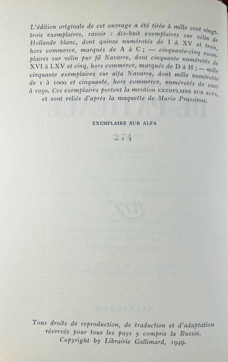 GUILLOUX (Louis) - Le Jeu de patience. Gallimard, 1949, cartonnage de Mario Prassinos.-photo-4