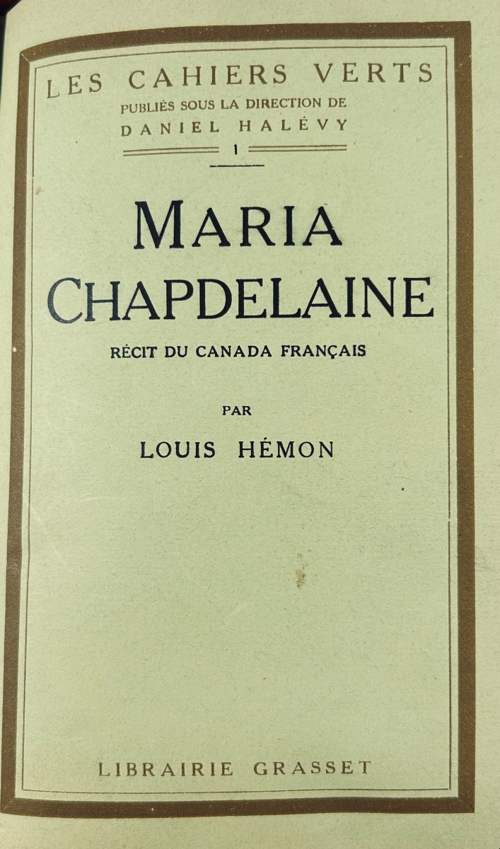 HÉMON - Maria Chapdelaine, récit du canada français. Grasset, 1924, belle reliure demi-maroquin