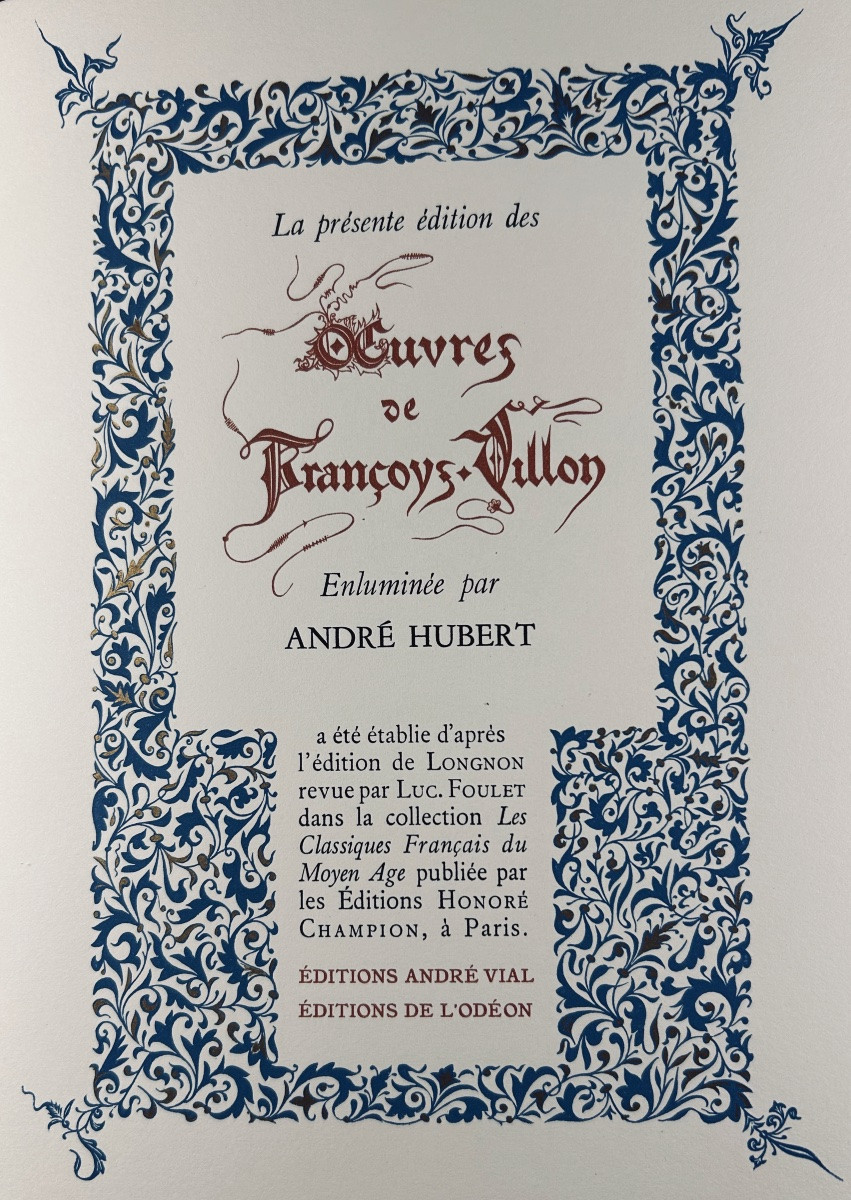 [hubert] - Villon - Oeuvres. André Vial And éditions De l'Odéon, 1959, Publisher's Binding.-photo-2