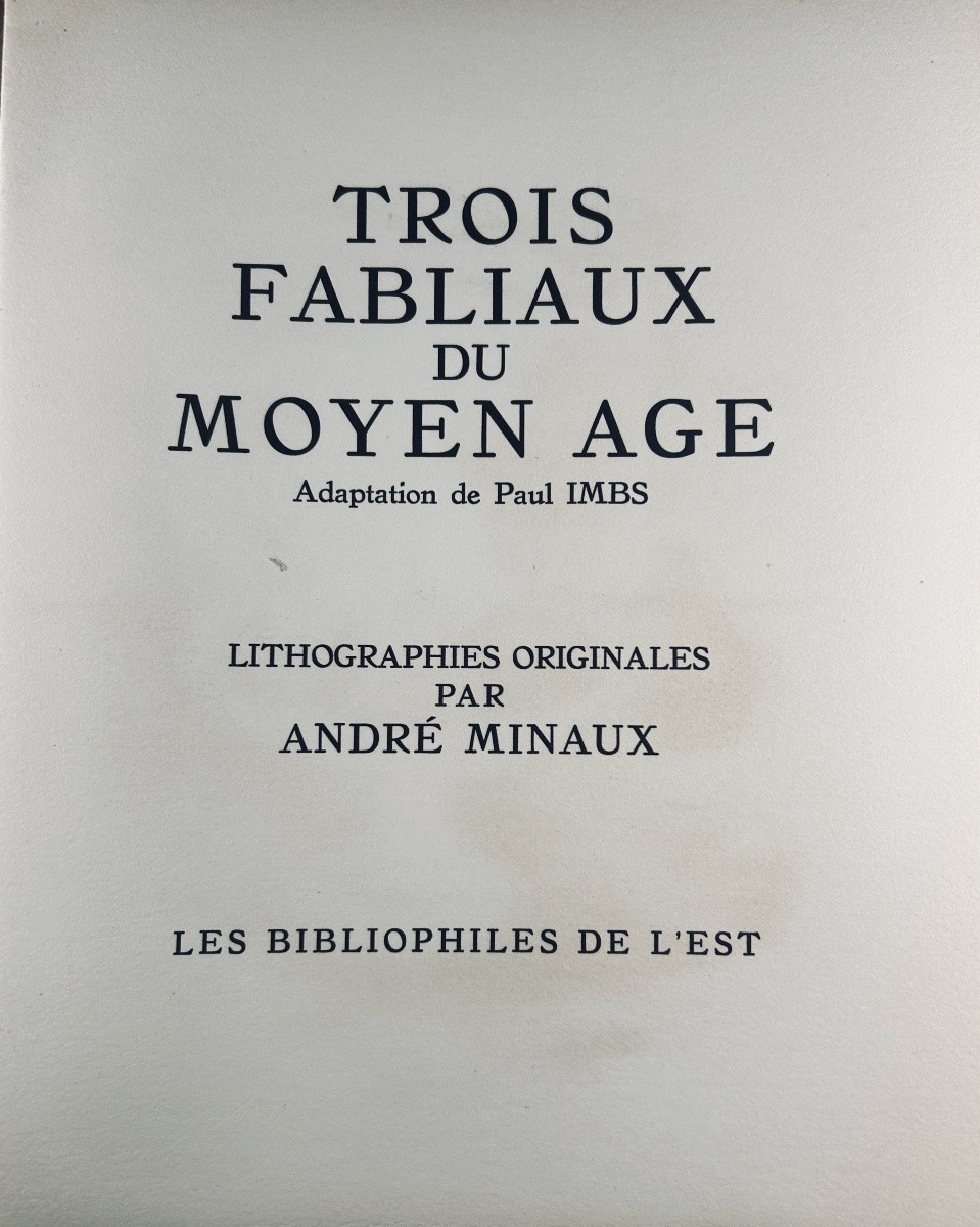 [minaux] - Three Medieval Fabliaux Adapted By Paul Imbs. Bibliophiles De l'Est, 1956.-photo-2