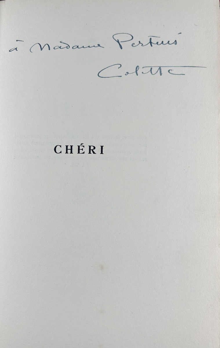 Colette (sidonie Gabrielle) - Chéri. Grasset, 1928, Dedicated By Colette. Fine Binding.-photo-2
