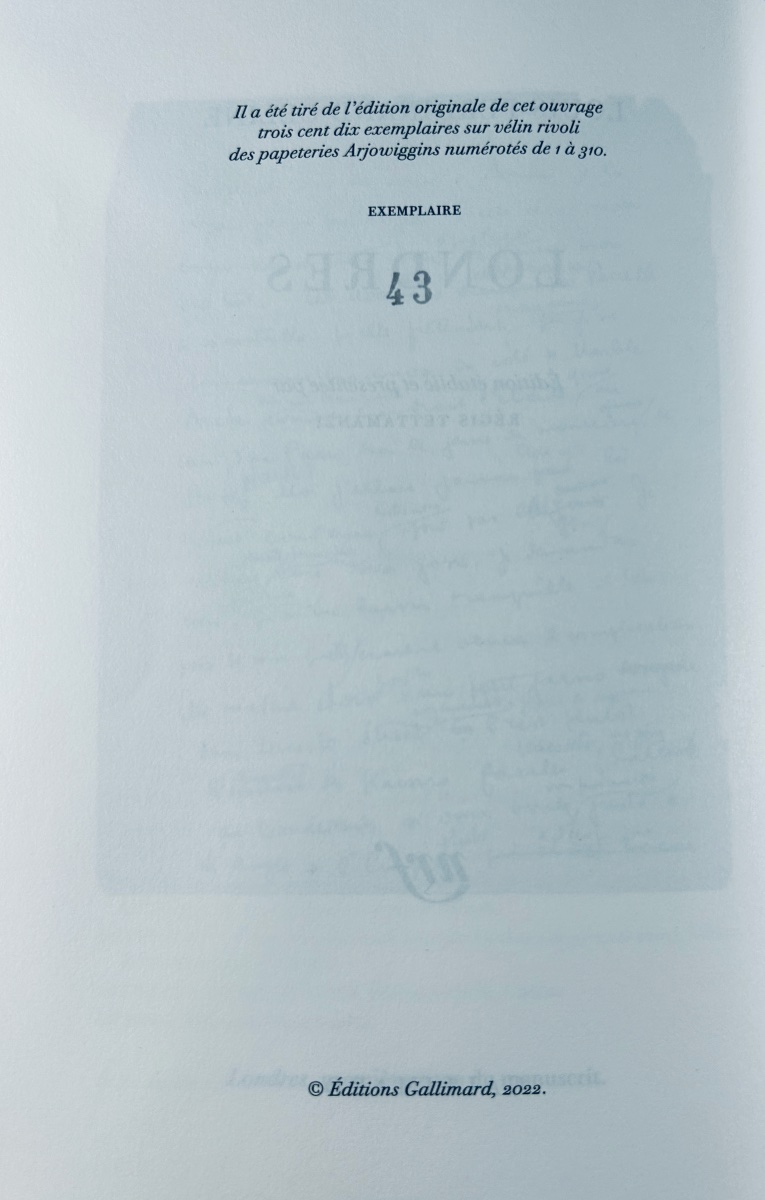 CÉLINE (Louis-Ferdinand) - Londres. Gallimard, 2022, édition originale, exemplaire numéroté.-photo-3