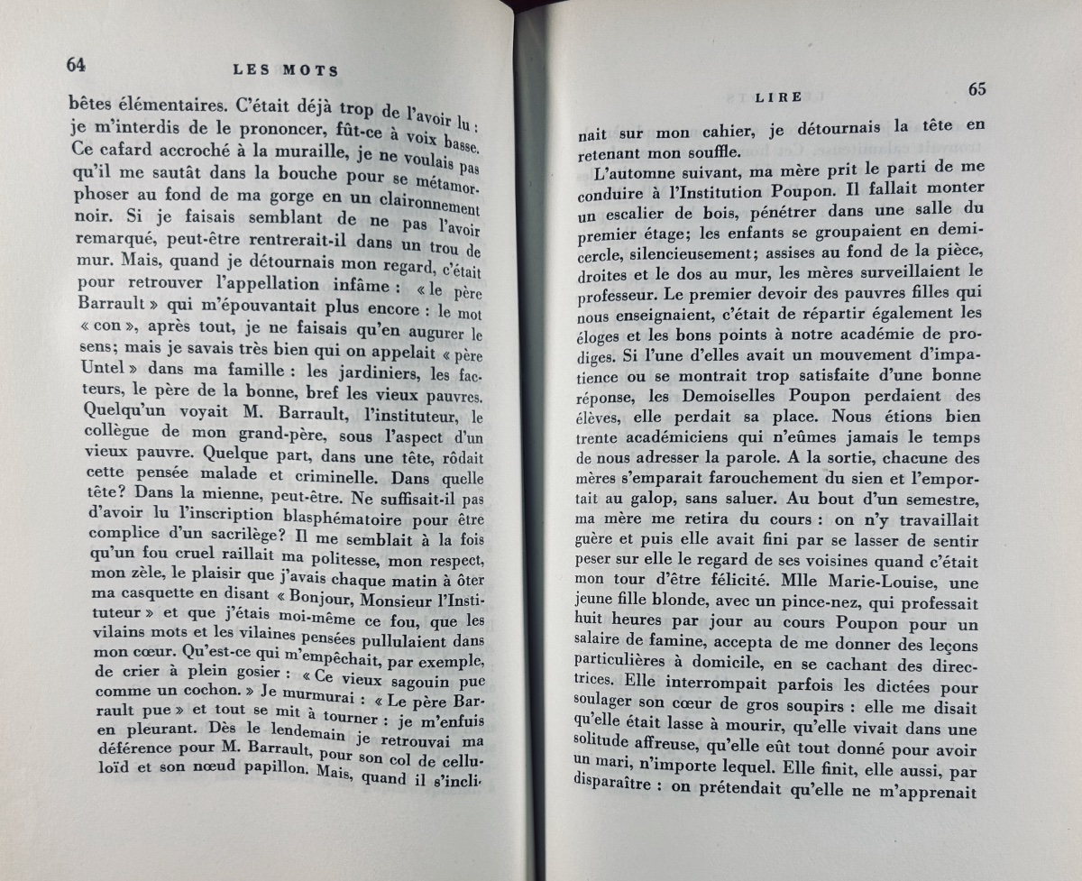 SARTRE (Jean-Paul) - Les mots. Paris, Gallimard, 1964, édition originale numérotée, bel état.-photo-1