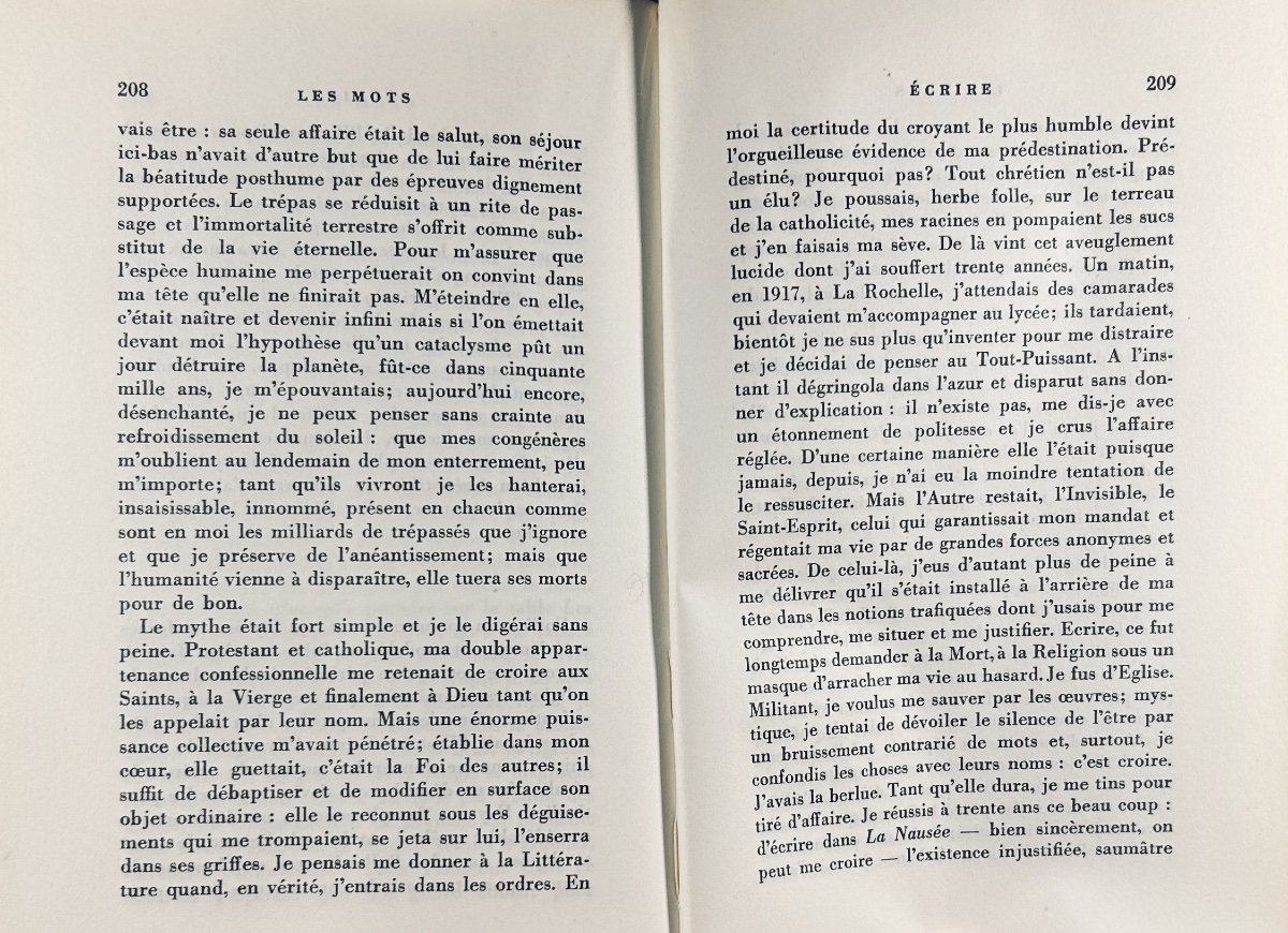 SARTRE (Jean-Paul) - Les mots. Paris, Gallimard, 1964, édition originale numérotée, bel état.-photo-8