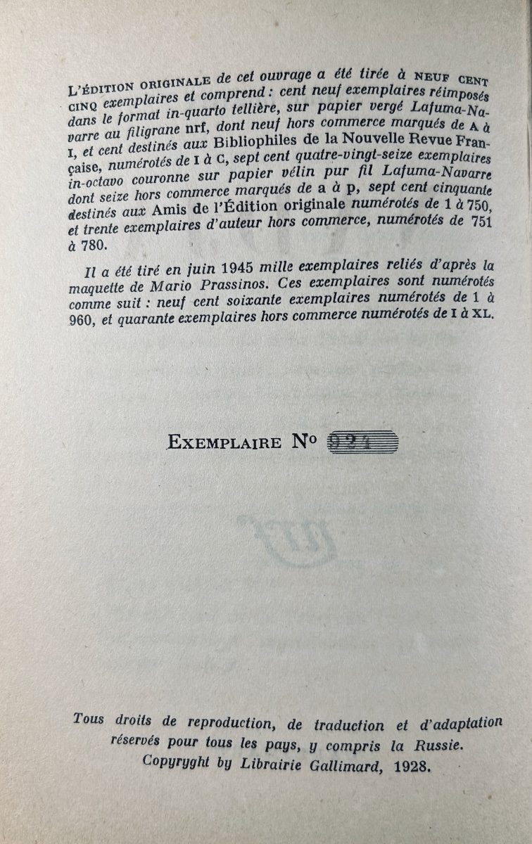 BRETON (André) - Nadja. Gallimard, 1945, cartonnage de Mario Prassinos, exemplaire numéroté.-photo-3