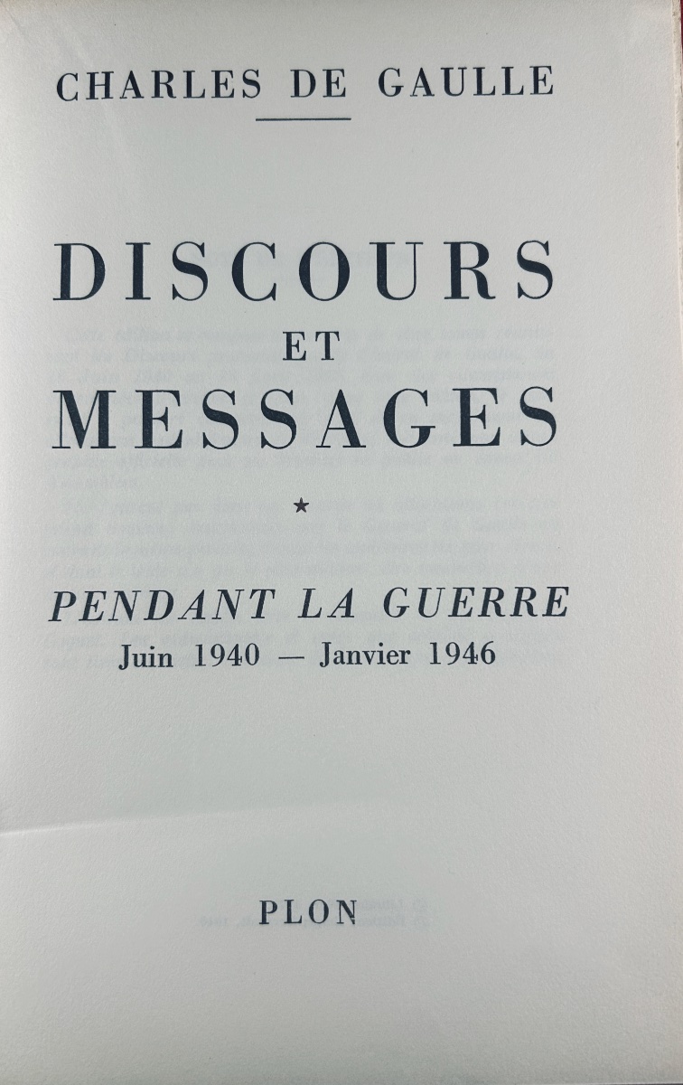 De Gaulle - Speeches And Messages, 1940–1969. Plon, 1970, Paperback, 5 Volumes, First Edition.-photo-2