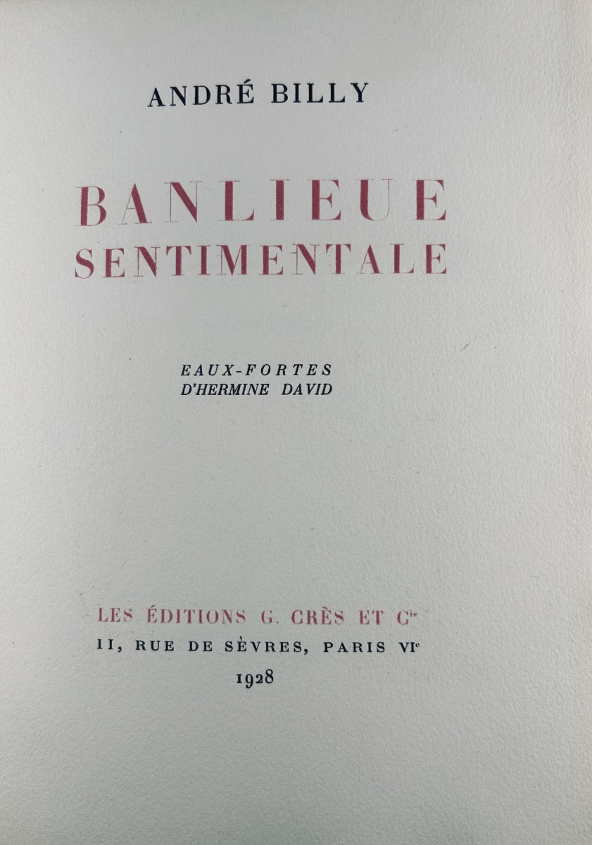 [david] - Billy - *banlieue Sentimentale*. Crès, 1928, Paperback, Illustrations By Hermine David.-photo-2
