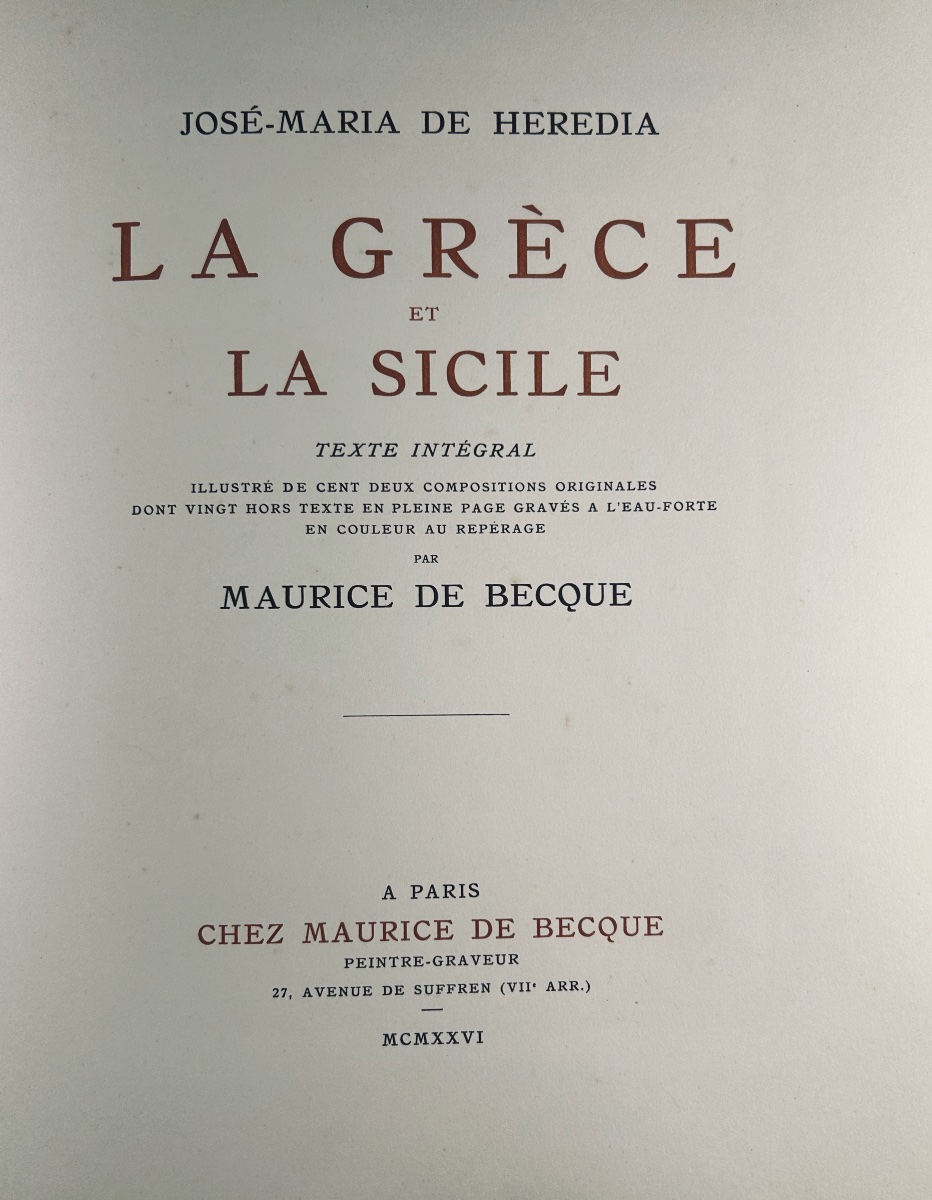 [becque] - Hérédia (josé-maria De) - Greece And Sicily. Published By Maurice De Becque, 1926.-photo-2