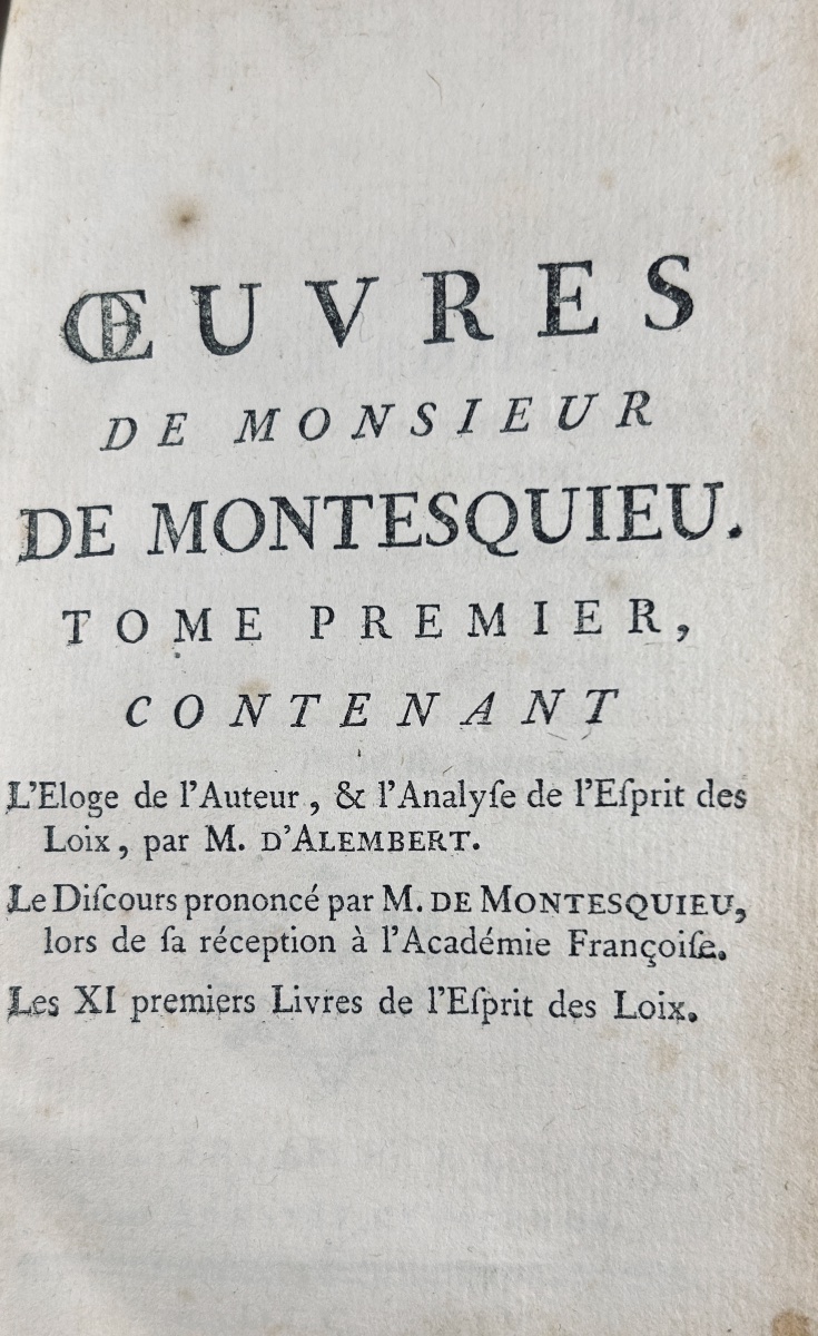 MONTESQUIEU - Oeuvres de Montesquieu. Chez Arkstée & Merkus, chez De Bure, 1764, 7 volumes.-photo-2