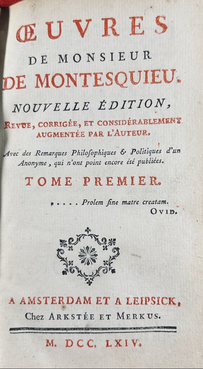 MONTESQUIEU - Oeuvres de Montesquieu. Chez Arkstée & Merkus, chez De Bure, 1764, 7 volumes.-photo-3