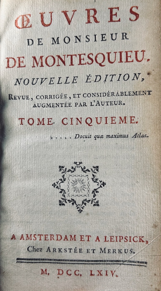 MONTESQUIEU - Oeuvres de Montesquieu. Chez Arkstée & Merkus, chez De Bure, 1764, 7 volumes.-photo-7