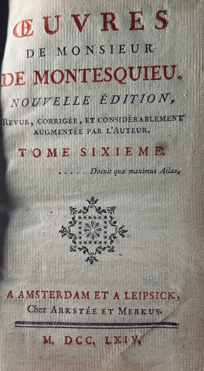 MONTESQUIEU - Oeuvres de Montesquieu. Chez Arkstée & Merkus, chez De Bure, 1764, 7 volumes.-photo-8