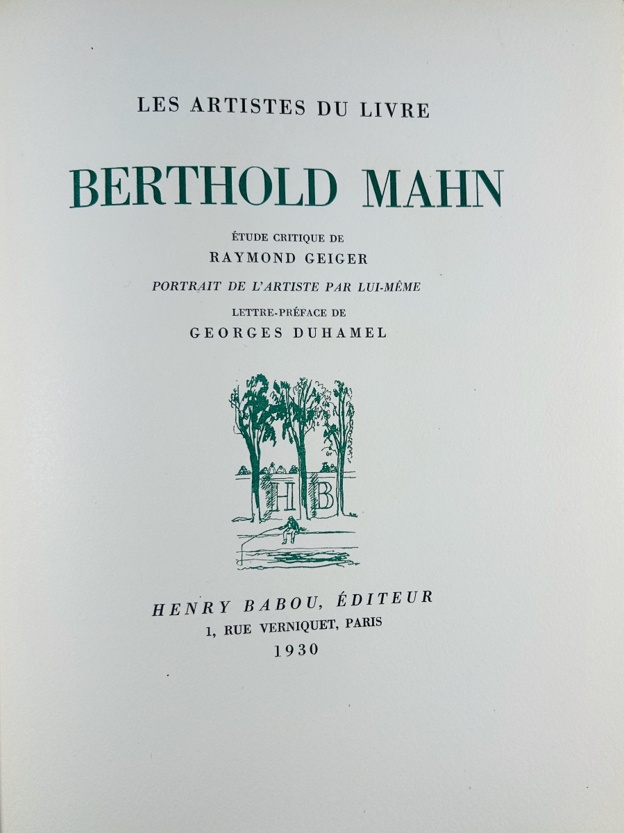 [MAHN] - GEIGER (Raymond) - Berthold-Mahn. Henry Babou, 1930 ; exemplaire numéroté sur vélin.-photo-3