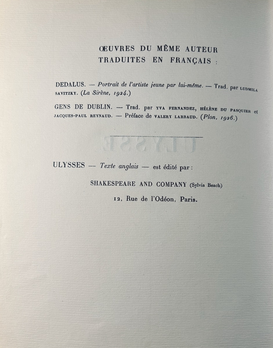 Joyce - Ulysses. La Maison Des Amis Des Livres, 1929; Numbered Copy, Translated By Larbaud-photo-3