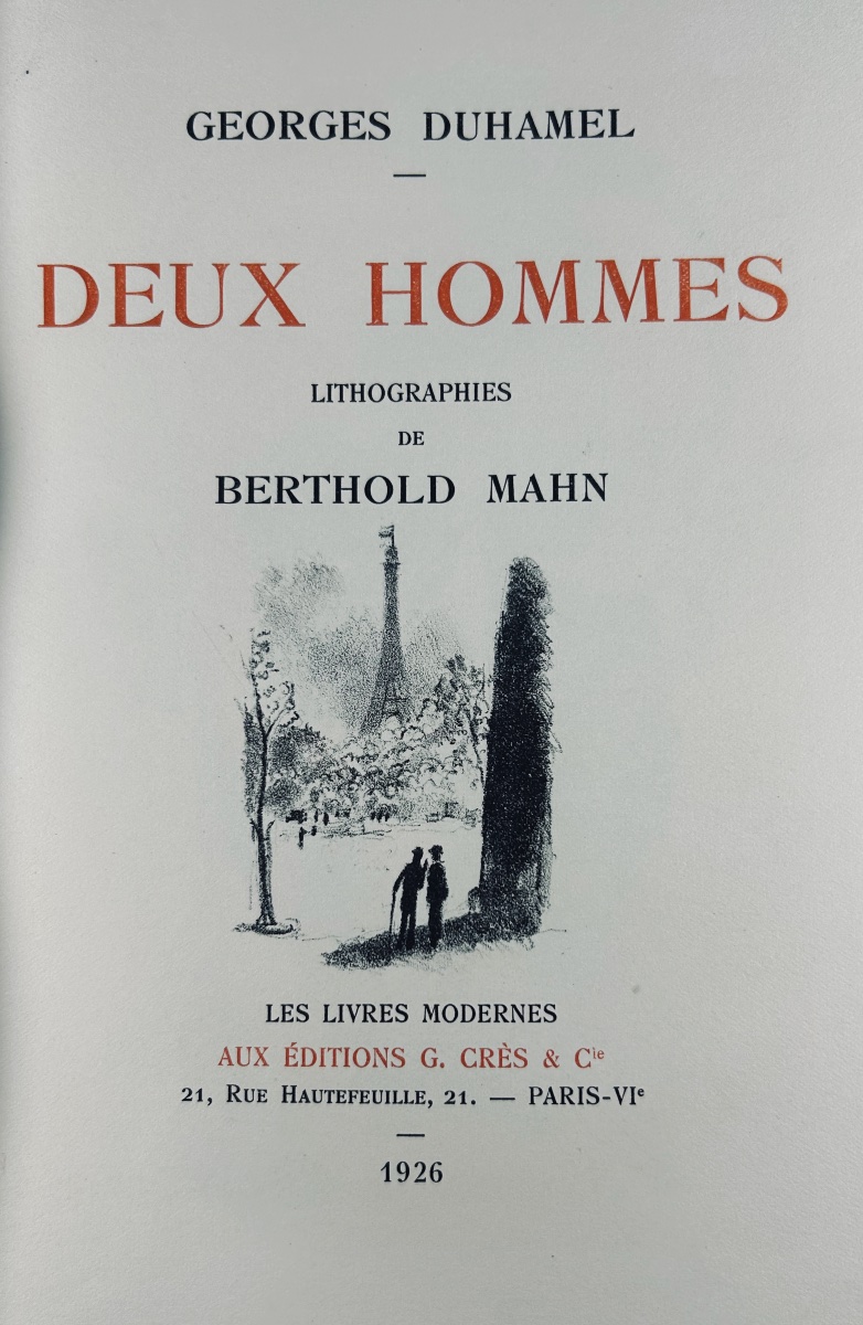 [MAHN] - DUHAMEL (Georges) - Deux hommes. Éditions Crès, 1926 , reliure signée Trinckvel. -photo-2