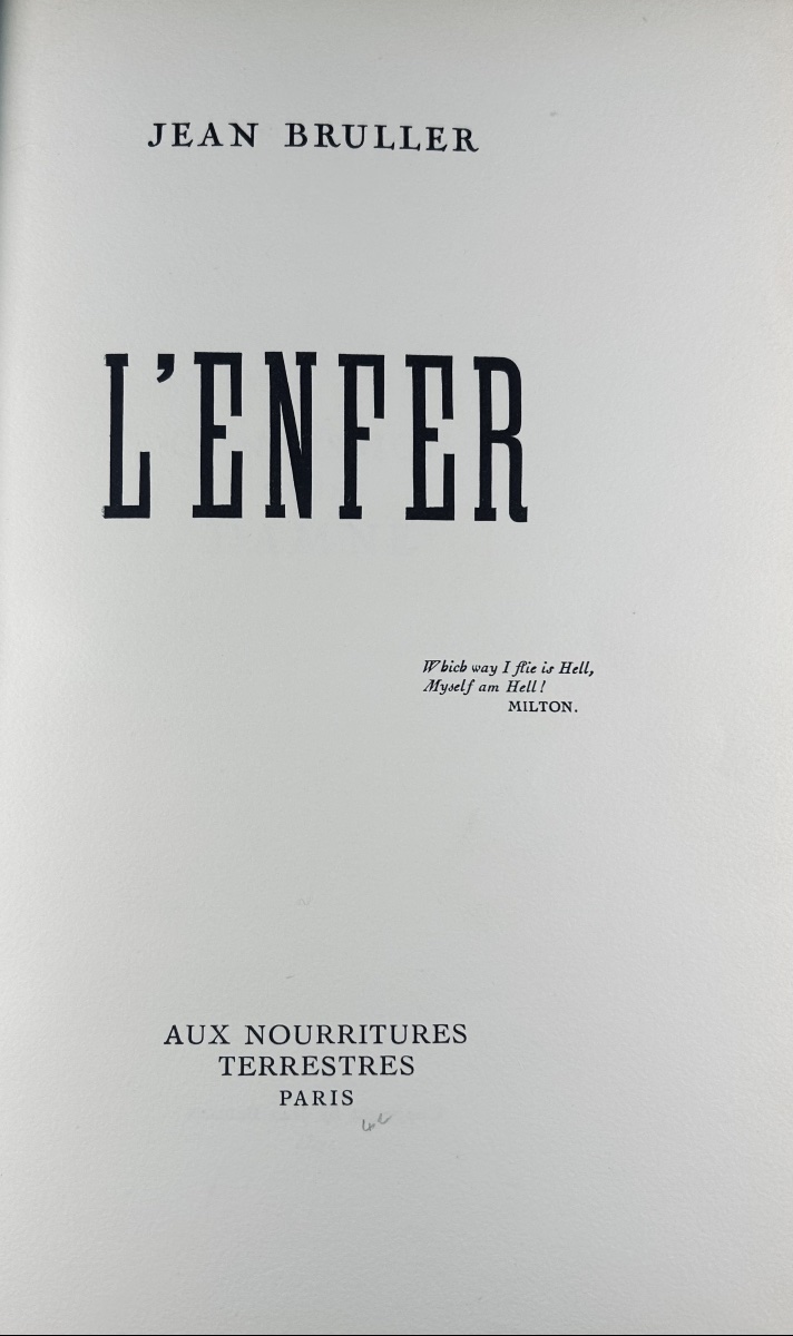 [VERCORS] - BRULLER (Jean) - L'enfer. Confession d'un damné. Aux Nourritures Terrestres, 1935.-photo-3