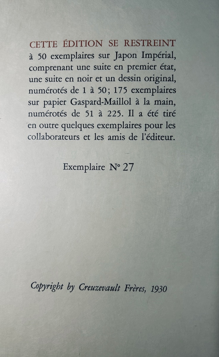 [VERCORS] - SACY (Sylvestre de) - Dix légendes en marge du livre. Creuzevaut, 1930, en feuilles-photo-4