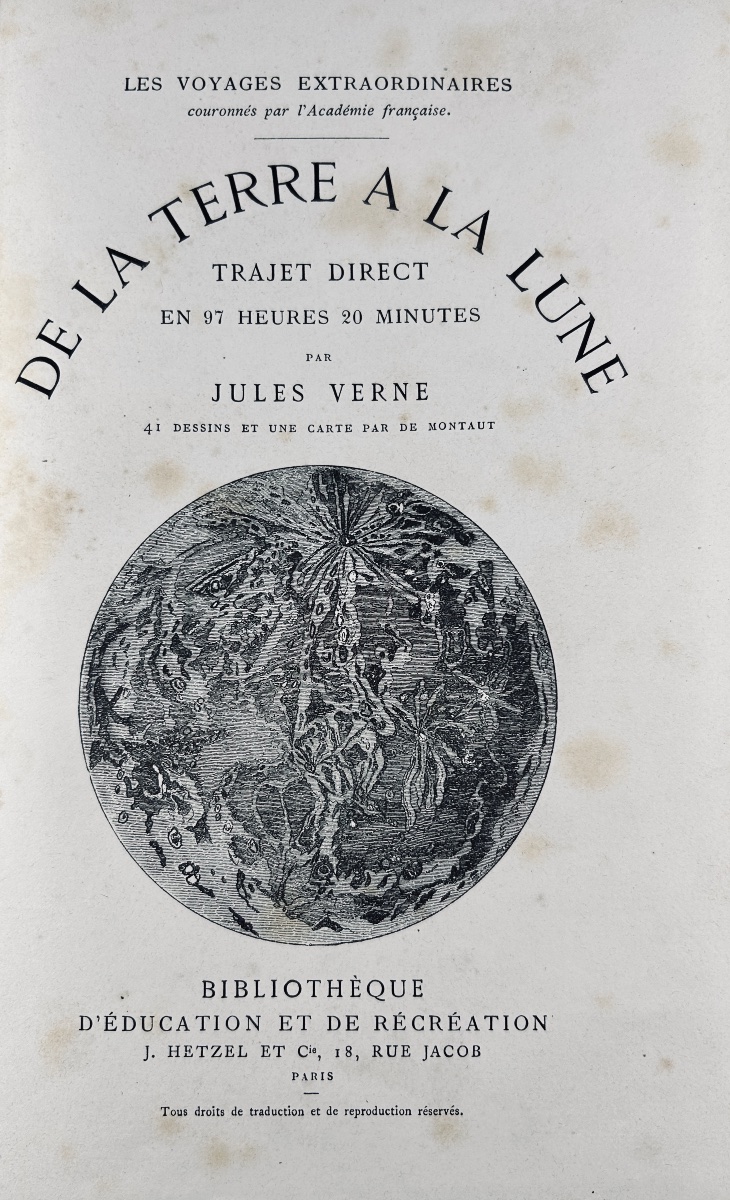 VERNE (Jules) - De la terre à la lune. Paris, Hetzel, 1890, rare cartonnage havane d'éditeur.-photo-3